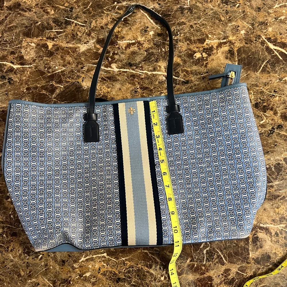 Tory Burch Gemini Link Blue Canvas Stripe Tote Bag - Picture 11 of 11